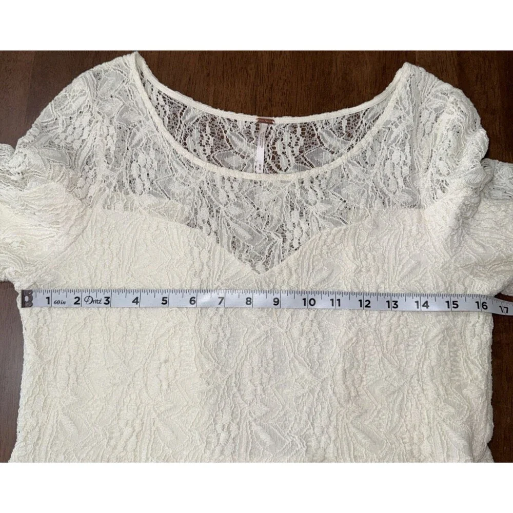 Free People Cream Lace Mini Dress 3/4 Sleeve Fit & Flare Boho Wedding Guest M